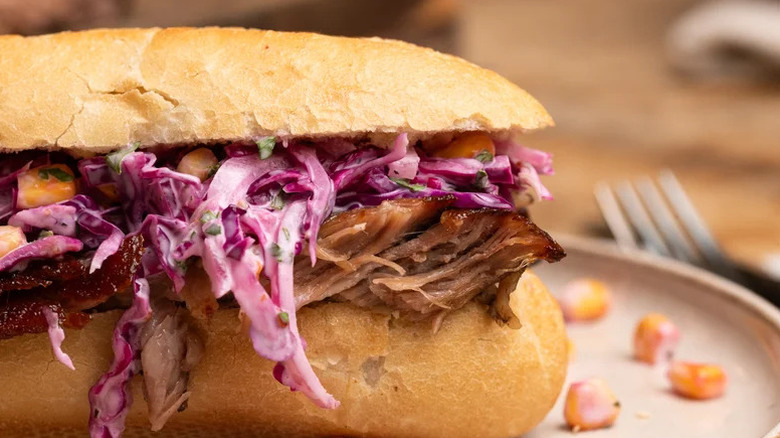 BBQ Pork Rib Sandwich with Corn Slaw on plate
