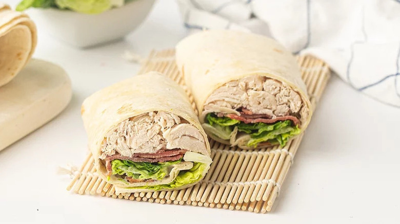 Chicken Bacon Ranch Wrap on bamboo mat