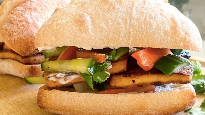 Tofu Banh Mi on wooden board