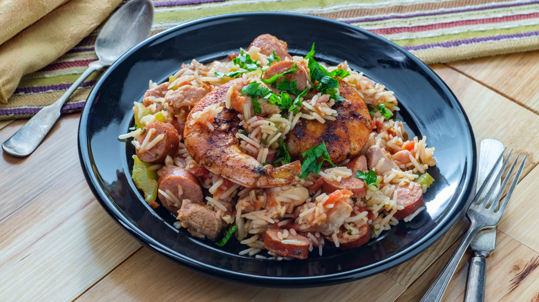 Platter of homemade jambalaya