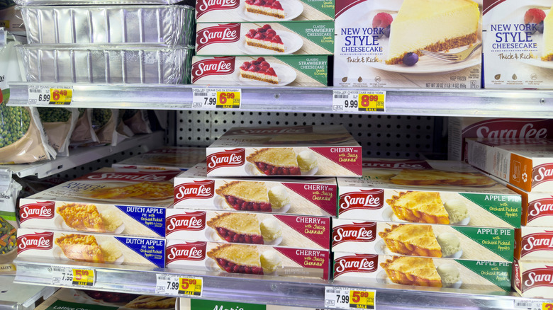Several different Frozen Sara Lee pies