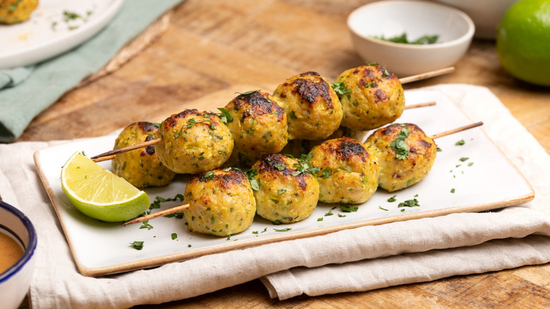 satay-style Thai chicken meatballs
