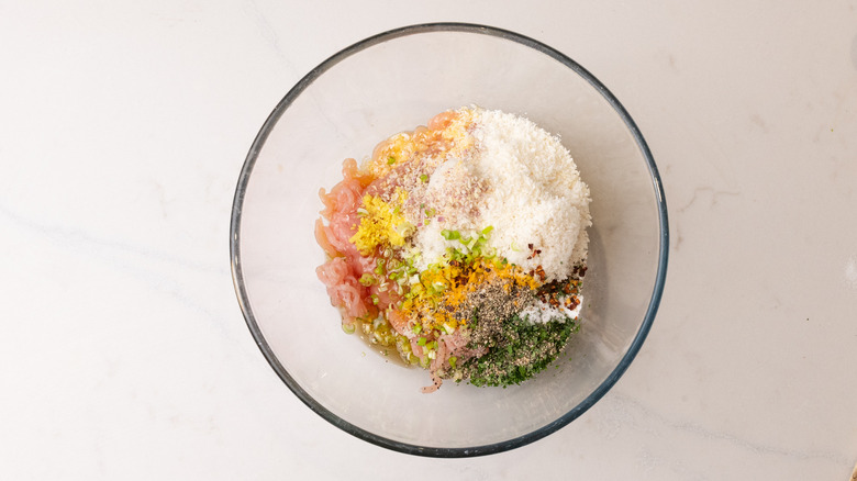Thai meatball ingredients in bowl
