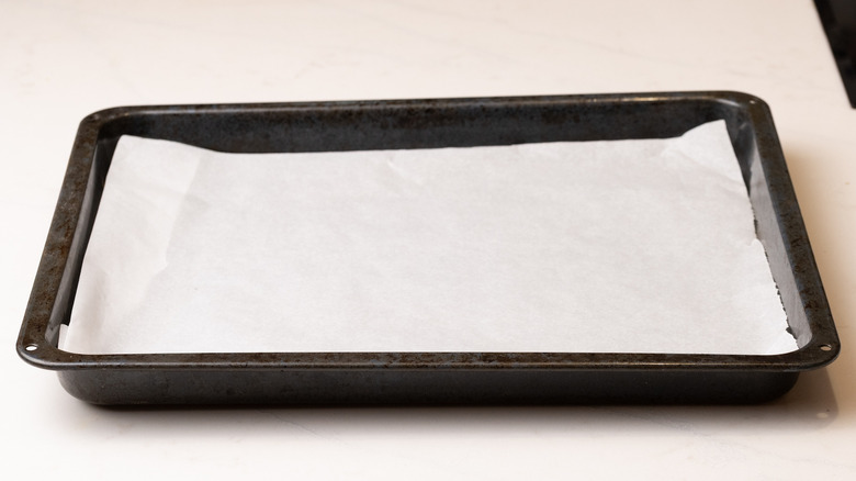 baking paper lined baking sheet