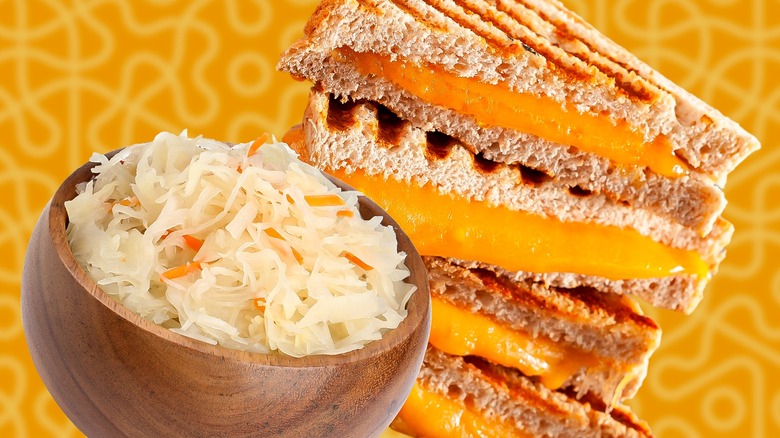 grilled cheese sandwich and bowl of sauerkraut