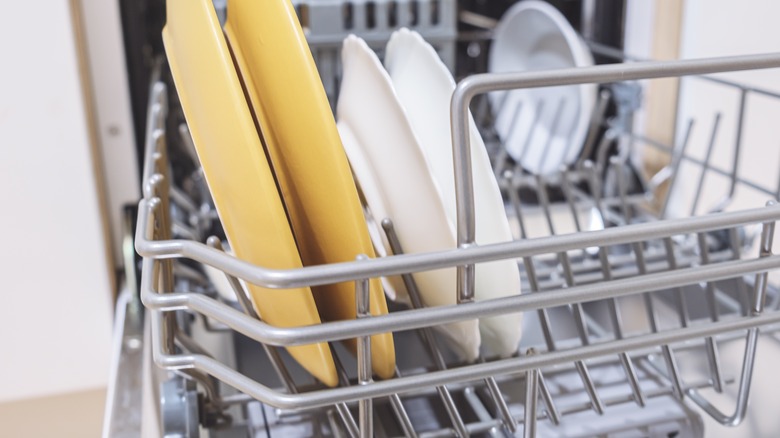 dishes in a dishwasher