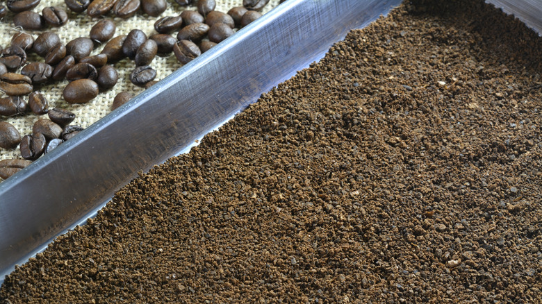 used coffee grounds on baking sheet