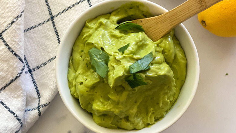 savory avocado mousse in bowl 