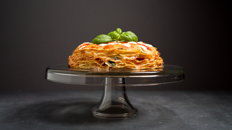 crepe cake on gray background