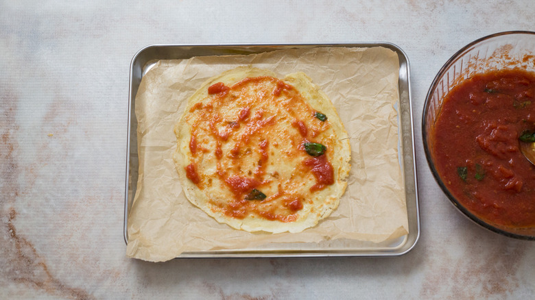 savory crepe on baking sheet