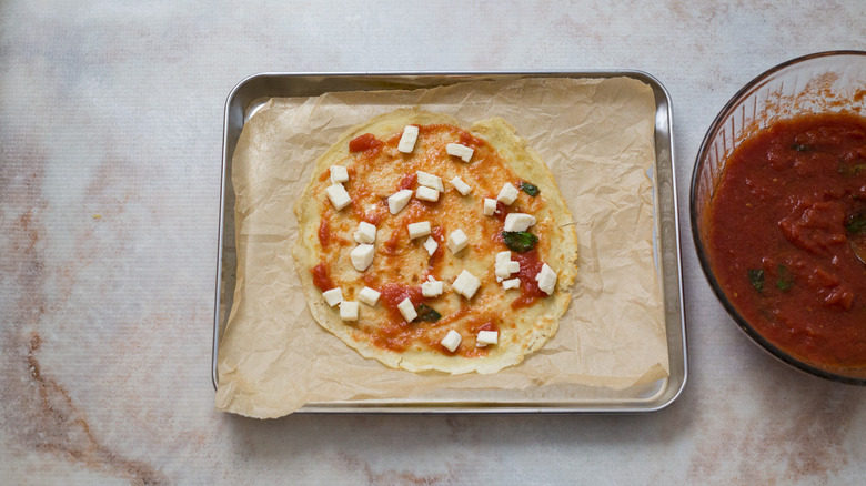 savory crepe on baking sheet
