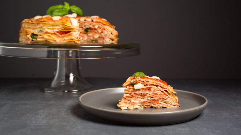 crepe cake on gray background