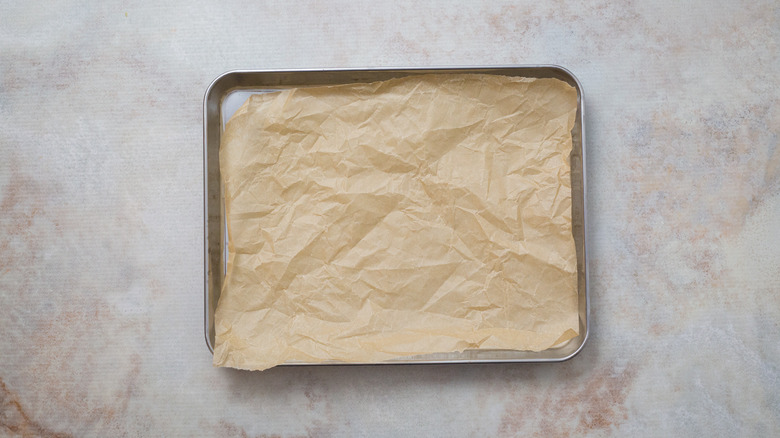 lined baking sheet on table