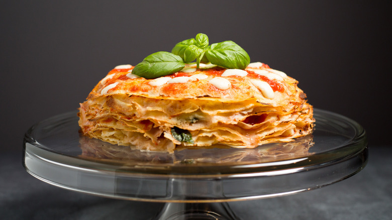 crepe cake on gray background