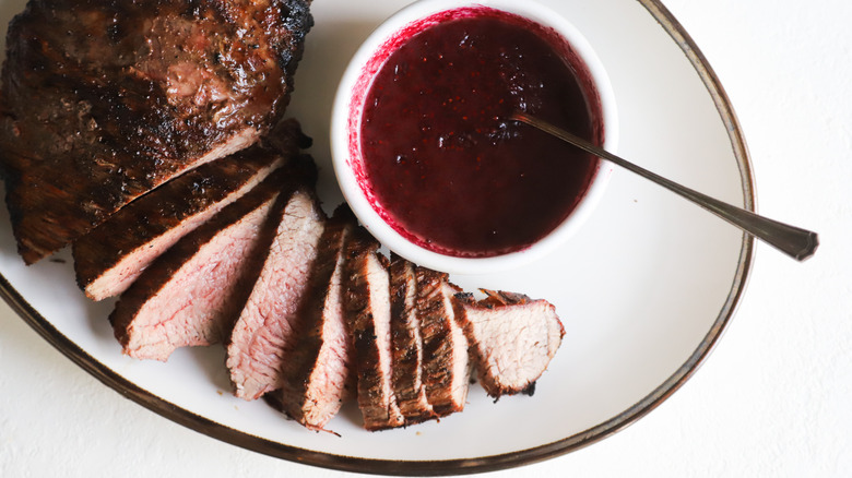 Tri-tip steak with blackberry sauce
