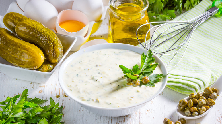 Tartar Sauce with a Pickle Garnish