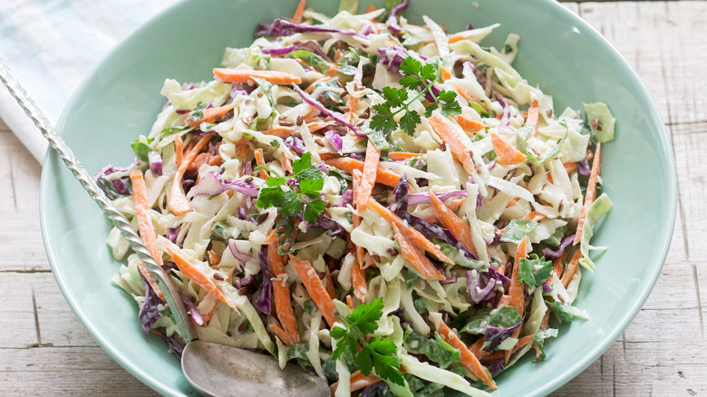 Coleslaw in a Mint Green Bowl