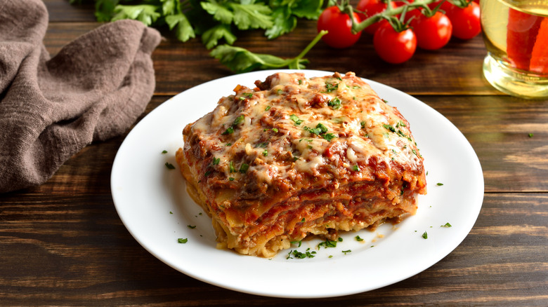 A plate of lasagna