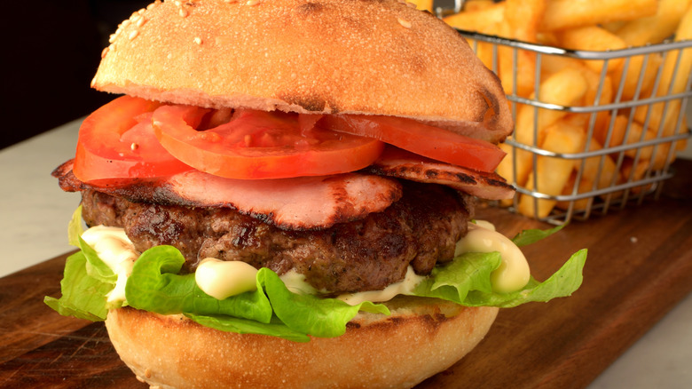 Close-up on a BLT burger