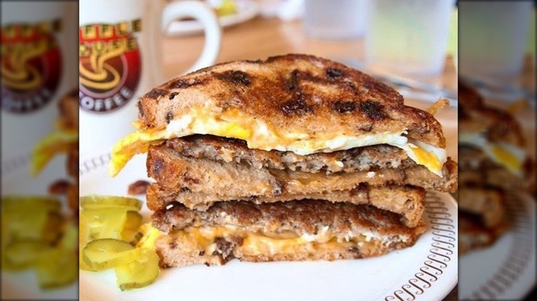 Sausage, Egg, and Cheese Raisin Sandwich from Waffle House