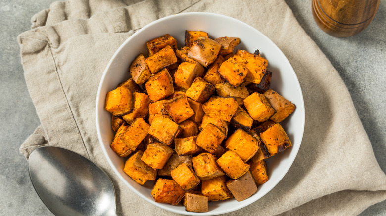 Roasted sweet potatoes in a bowl