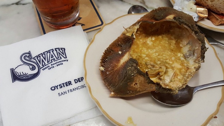 Crab back on a plate at Swan Oyster Depot