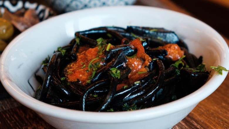 Bowl of spaghetti al nero di seppia
