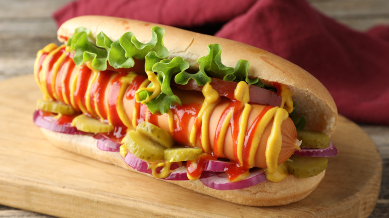 hot dog with ketchup and mustard