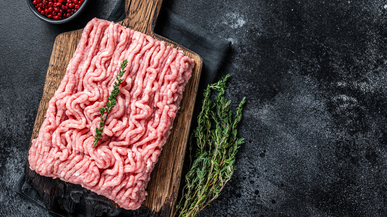 Ground turkey on cutting board