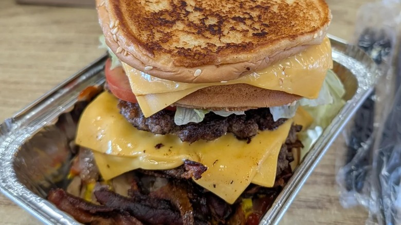 Five Guys burger with grilled cheese as the bun