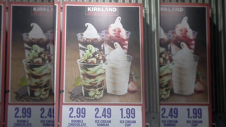 Large menu photo of Costco's four available sundaes with prices