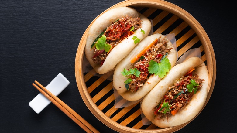 Bao buns filled with shredded beef