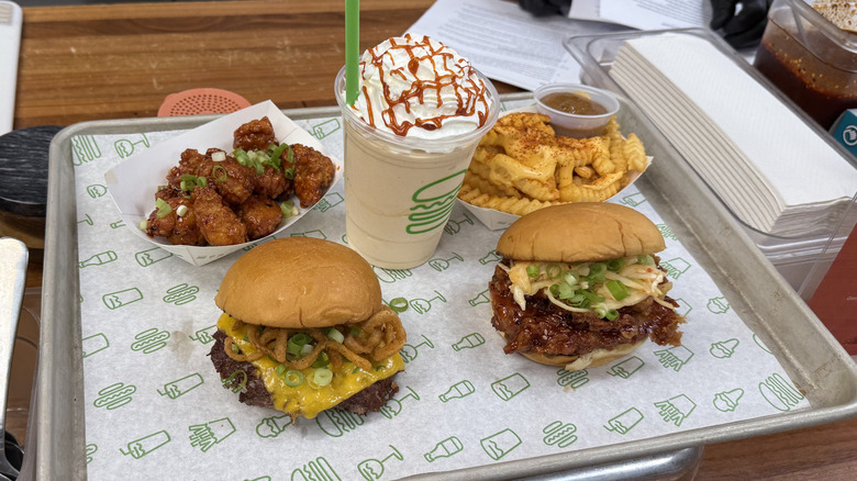 five Korean-Inspired Shake Shack menu items on a tray