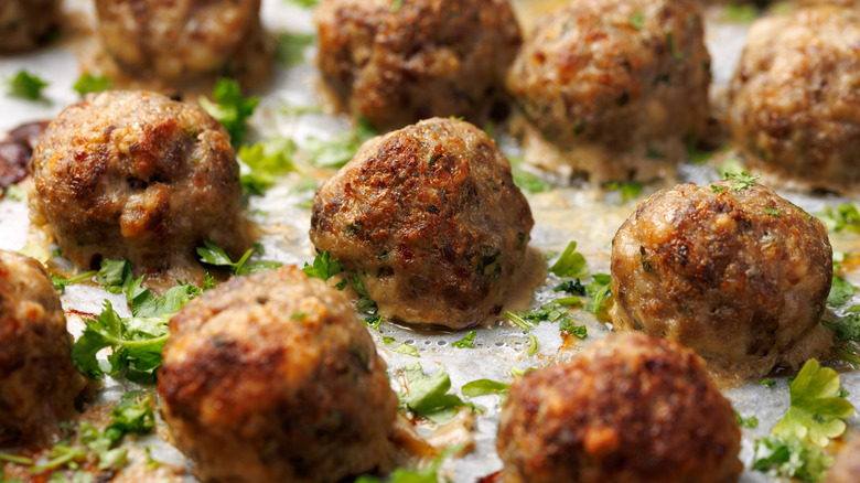 Meatballs on a baking tray