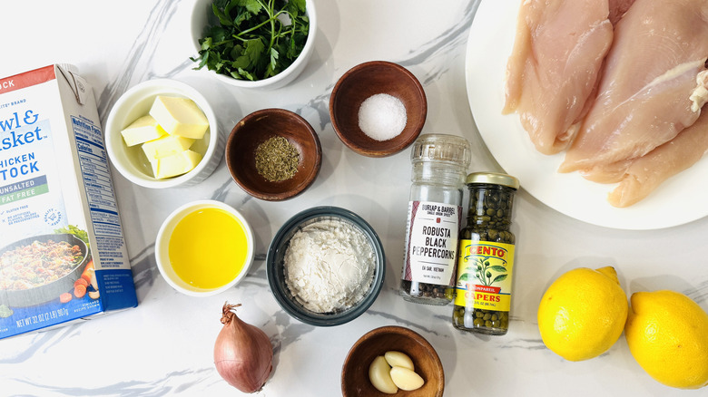 Ingredients for lemony sheet pan chicken piccata