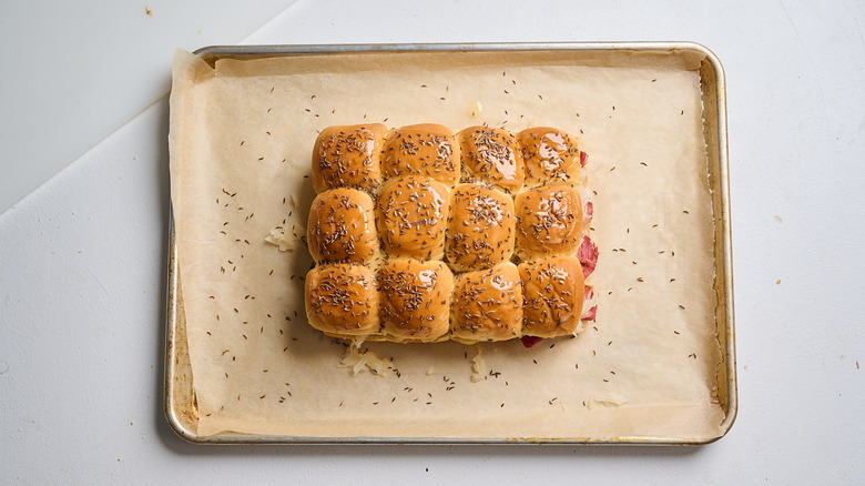 sliders sprinkled with caraway seeds