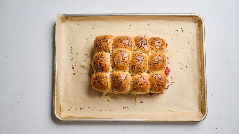 warmed sliders on a sheet tray