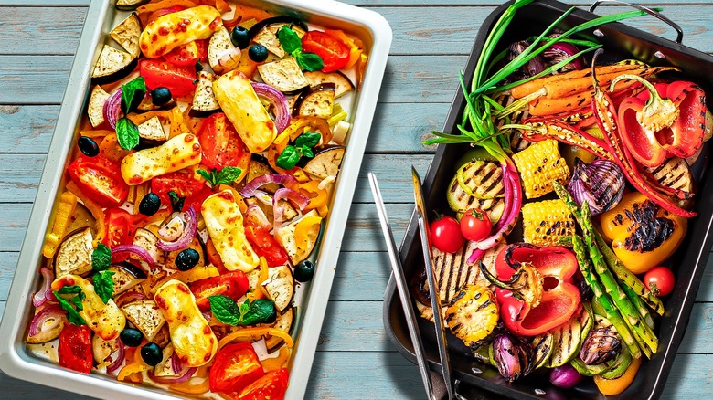Sheet pan salads with assorted vegetables