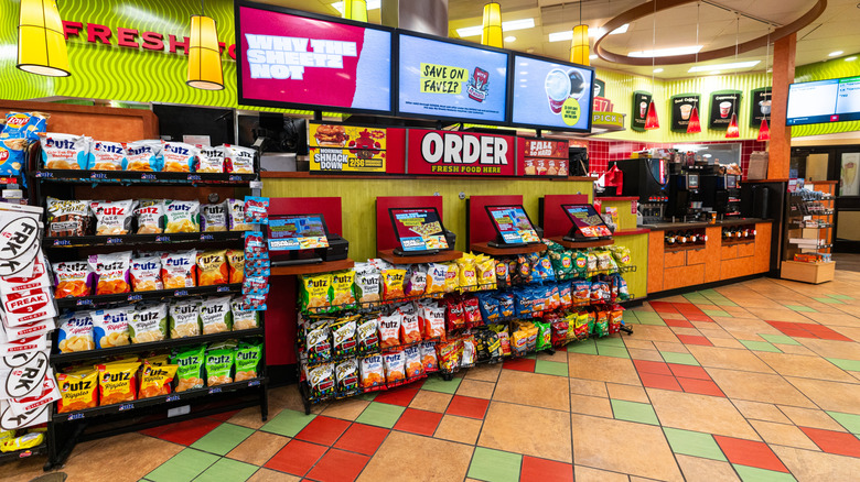 The interior of a Sheetz with four touchscreen menus