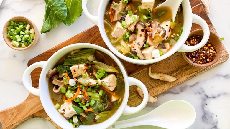 shiitake mushroom soup in bowls