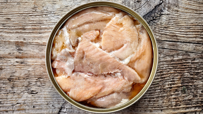 canned salmon on table