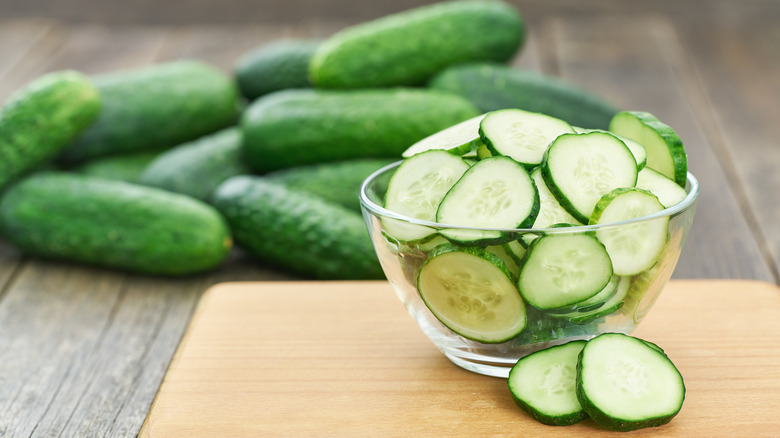 Freshly sliced cucumbers