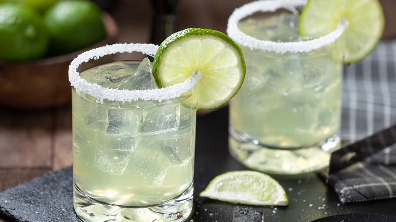 margarita cocktails in salt rimmed glassware