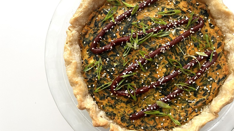 Sigeumchi Namul-Inspired Vegan Quiche on plate