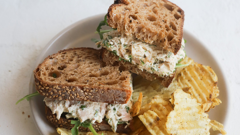 Close-up tuna salad sandwich