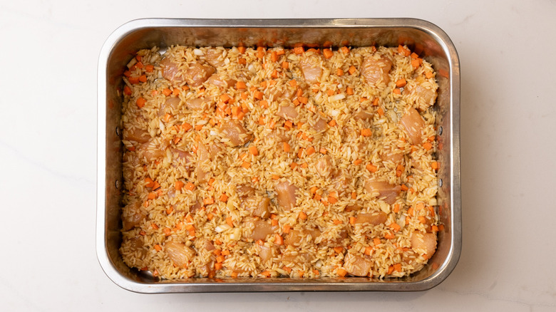 stir fry mixture on sheet pan