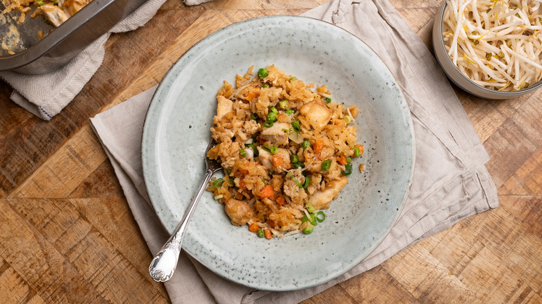 Chicken fried rice in bowl