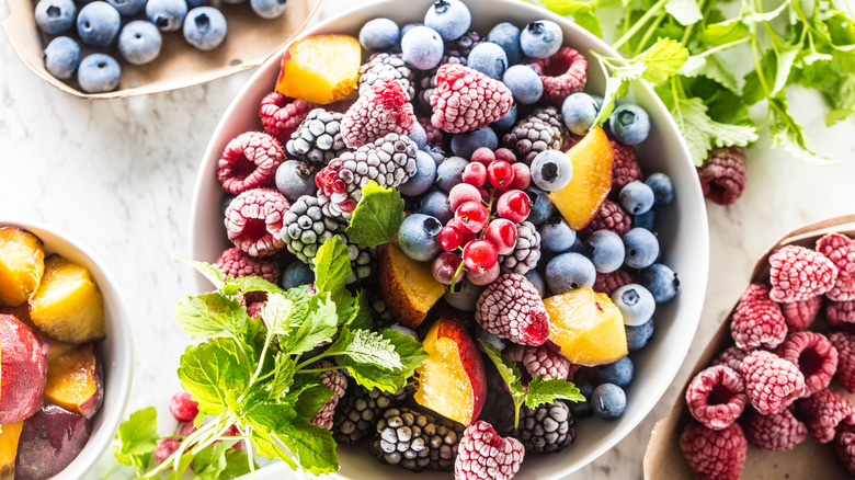 A bowl of frozen fruits
