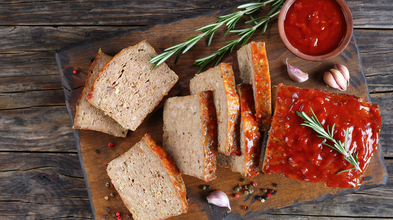 butcher block with traditional meatloaf