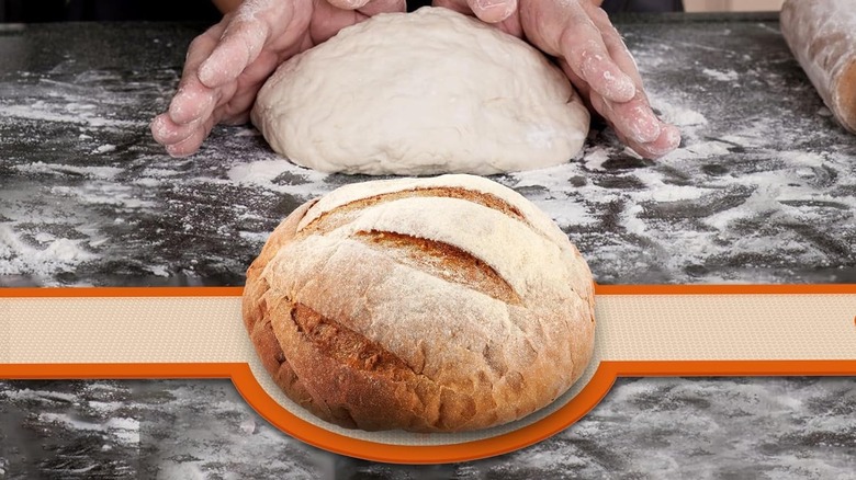 a loaf of bread on a silicone bread sling